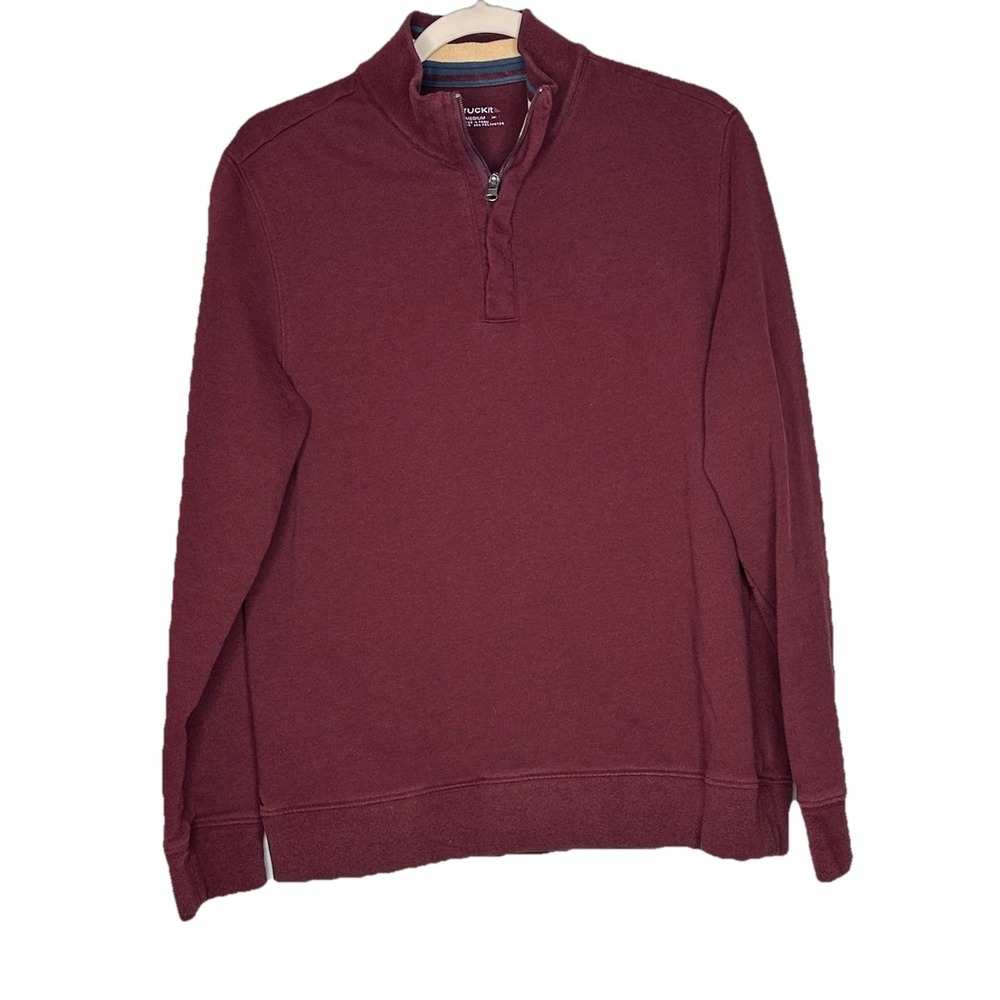 Untuckit Men's Quarter Zip Pullover Size Medium‎ Heather Burgundy Cotton Blend